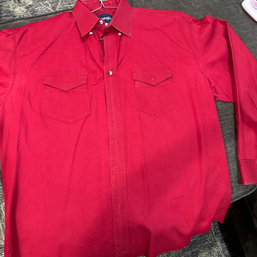 Men’s Red Western Snap Button Shirt Long Sleeve Cowboy Double Pocket